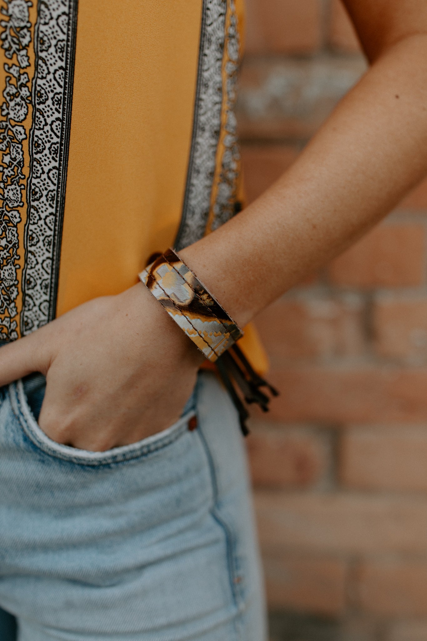 Leather Yellow Navajo Cuff