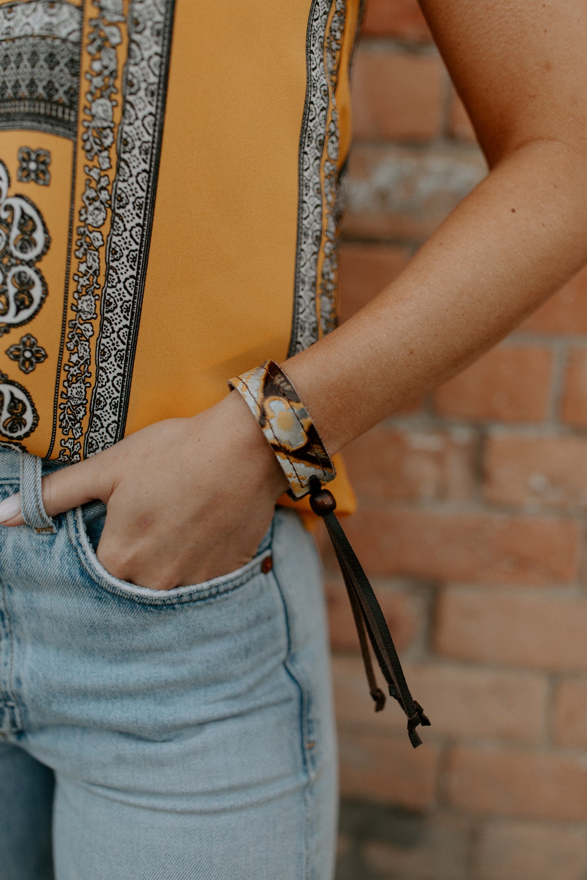 Leather Yellow Navajo Cuff