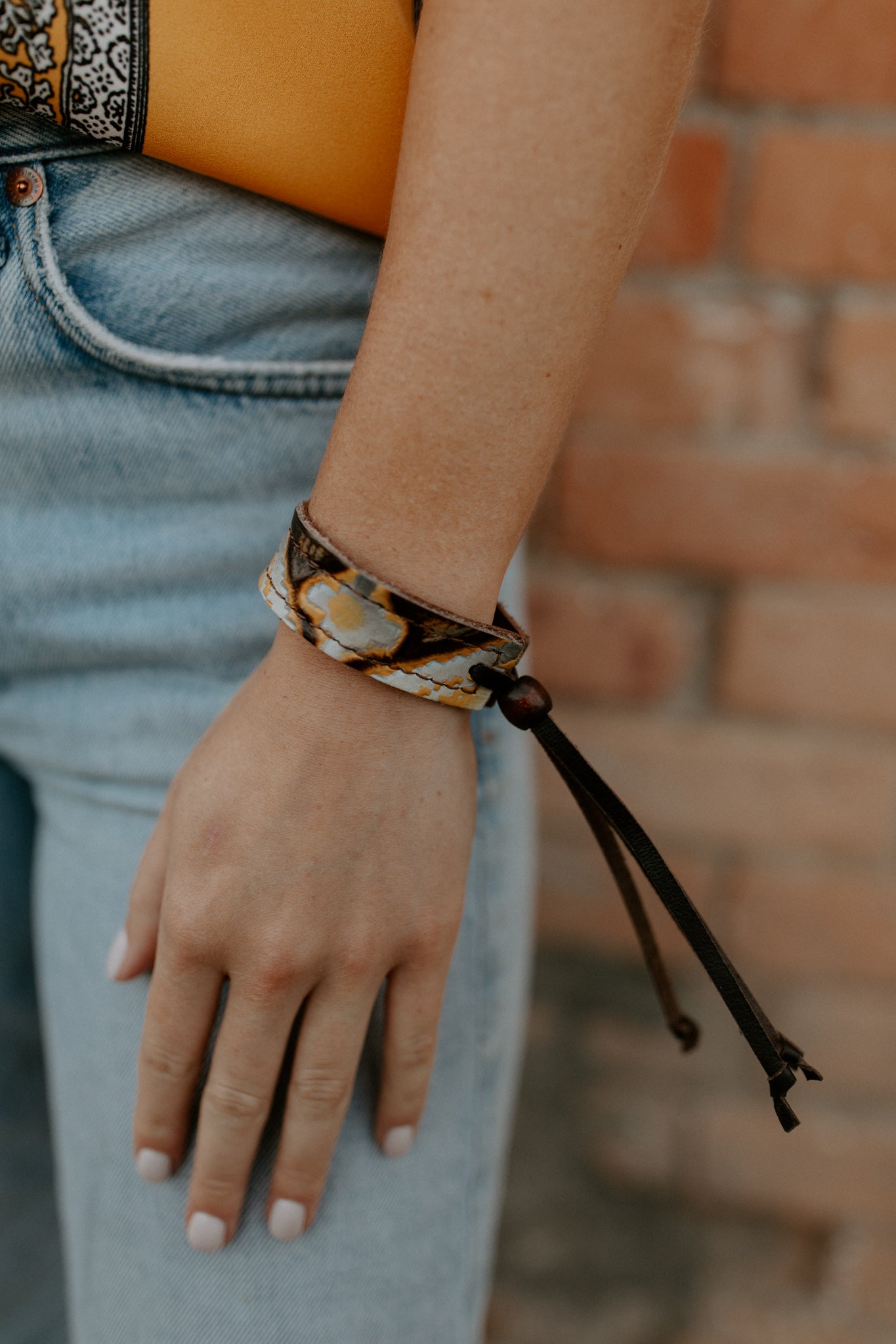 Leather Yellow Navajo Cuff