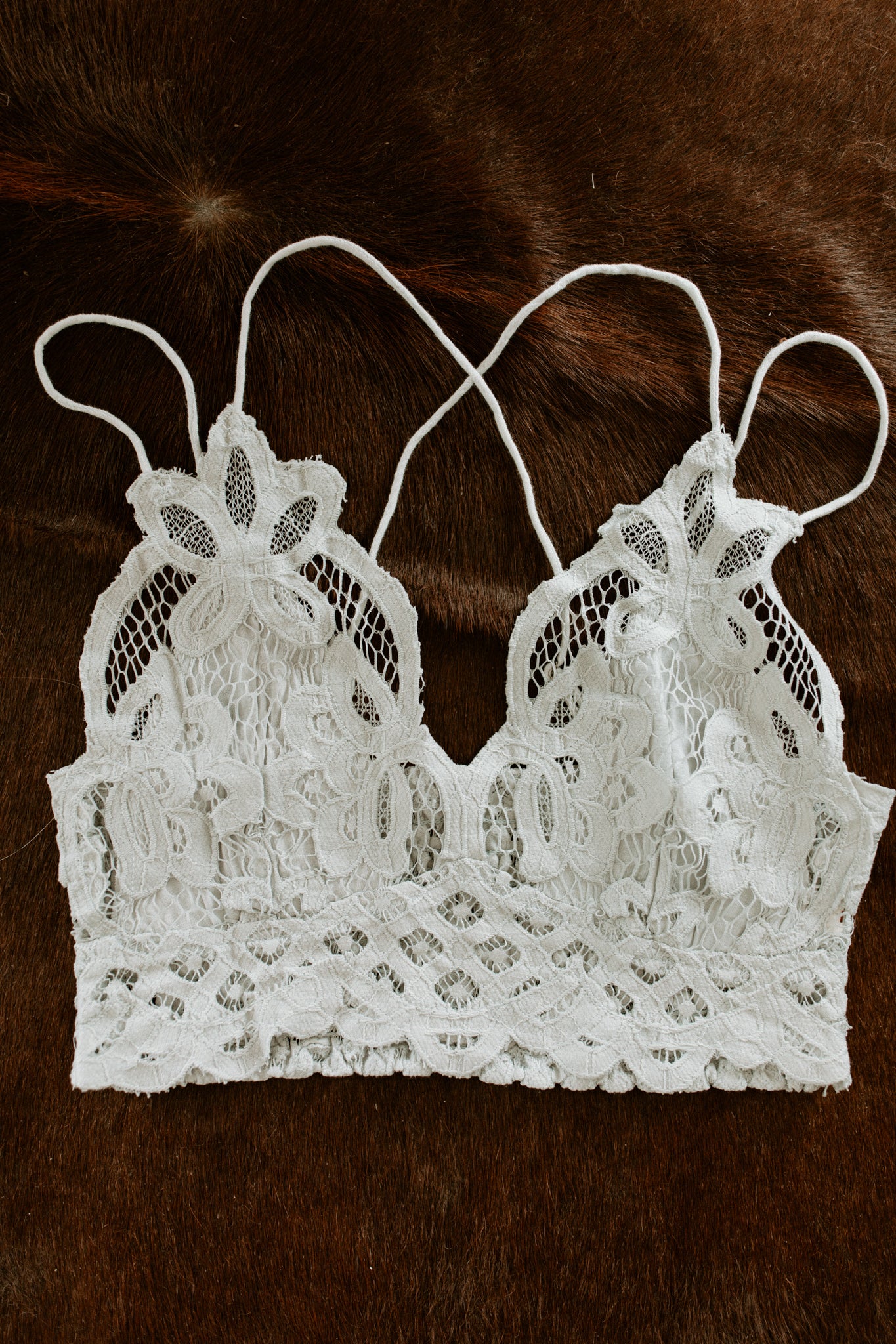 FREE PEOPLE 'Adella' White Crochet Lace 'Bralette' Lined bust Bra