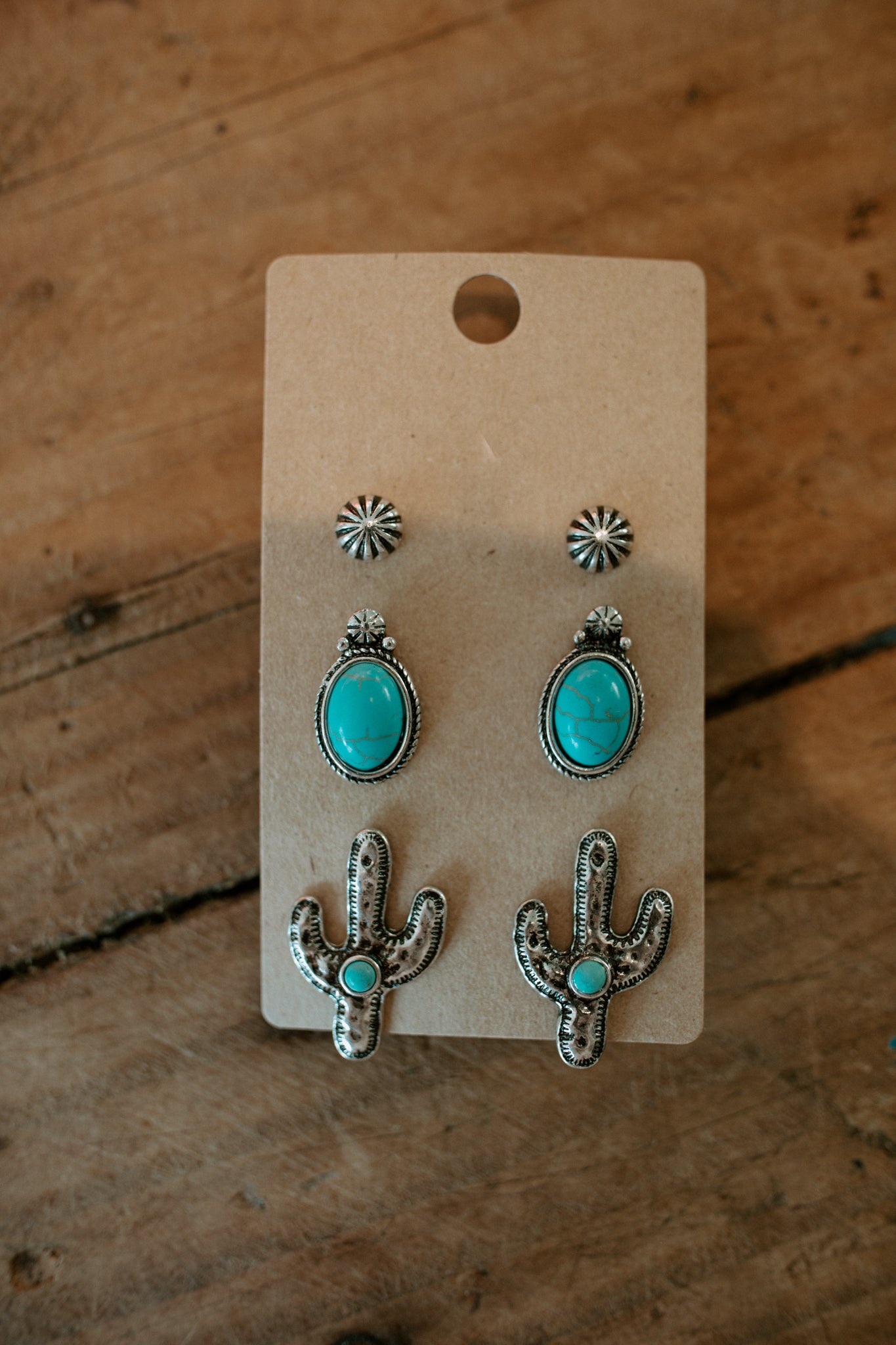 Turquoise Cactus Stud Earring Set