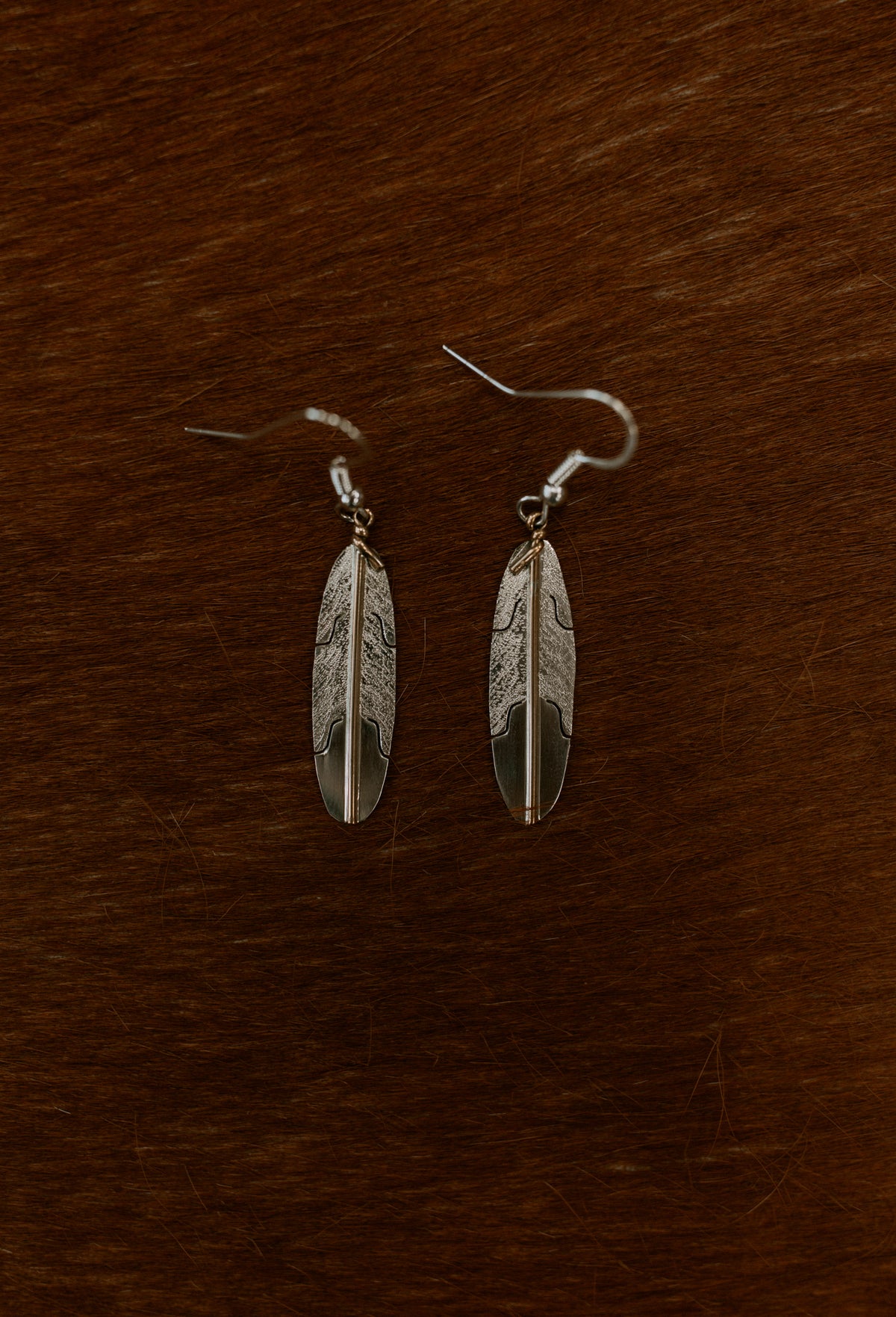 Silver Feather Pendant Earrings