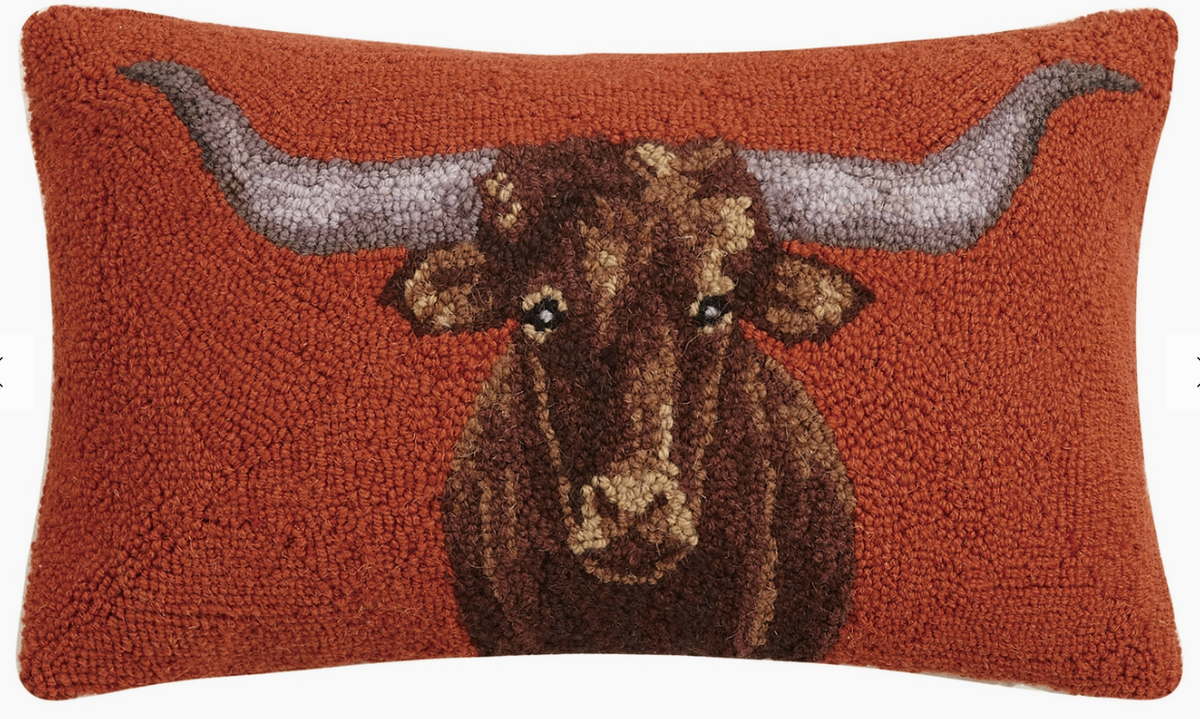 Longhorn Wool Hook Pillow - Medium