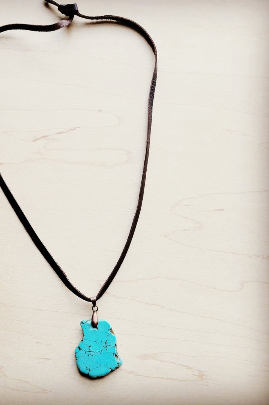 Turquoise Slab Pendant on Leather Cord Necklace