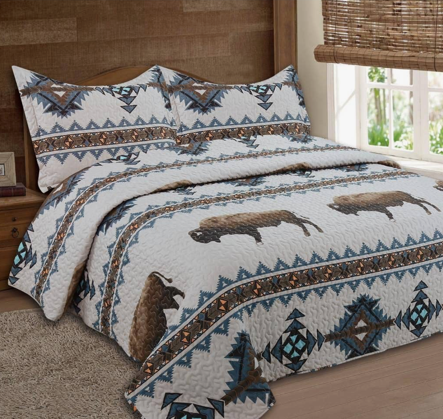 Ranch Life Western Toile Reversible Quilt Set - Cody and Sioux